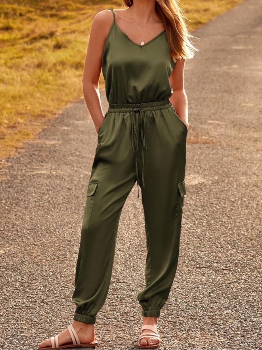BTFBM Satin Cargo Jogger Jumpsuit – Size Large